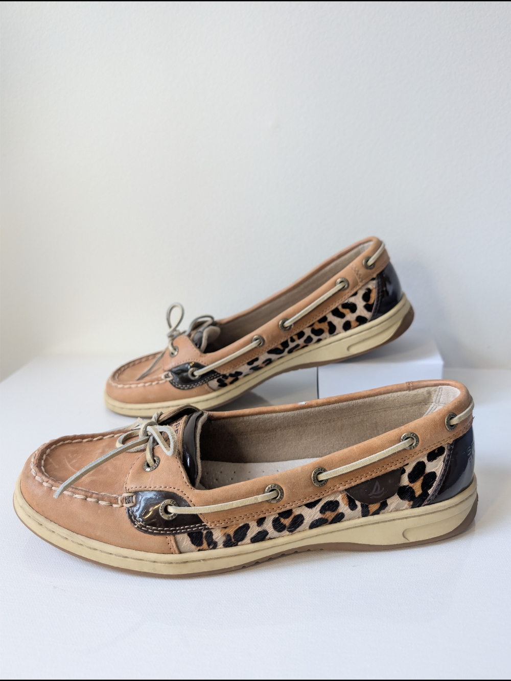 Sperry Angelfish Leopard Pony Hair Boat Shoes | Tan Leather | Size 9.5